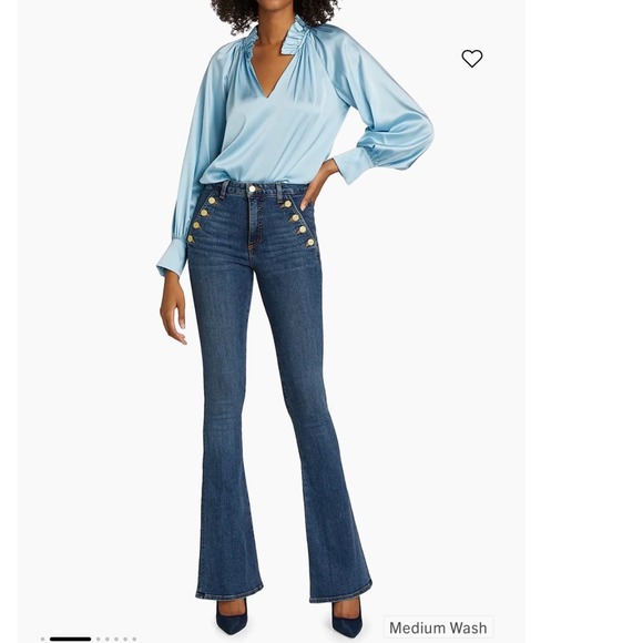 Ramy Brook Helena Flare Leg Sailor Jeans Women's Size 31 Medium Wash Gold Button - Picture 1 of 15